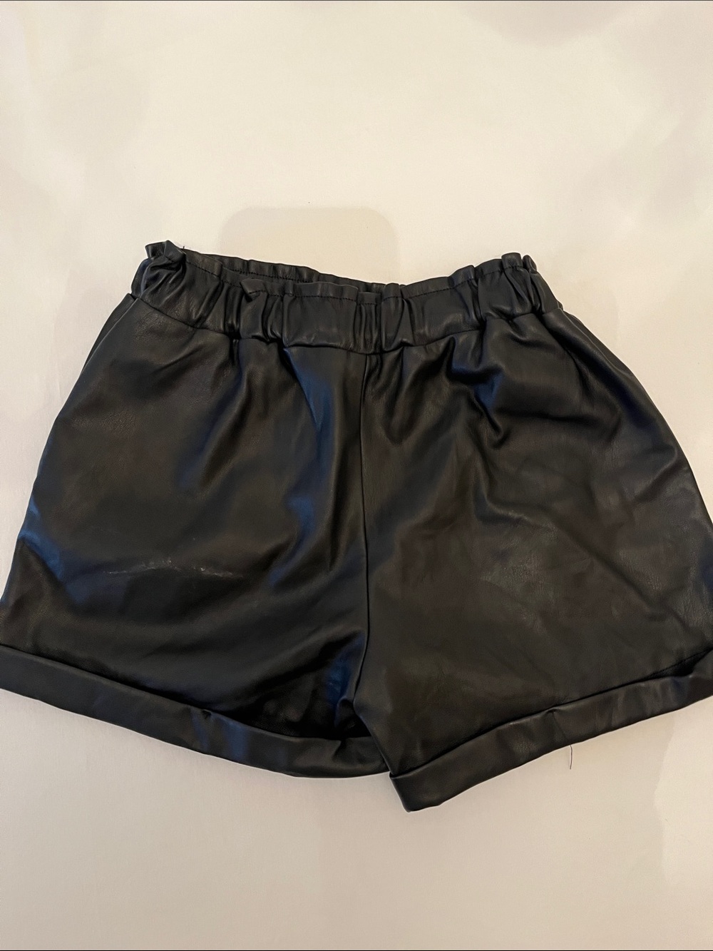 Forever 21 Black Faux Leather High-Waist Paperbag Shorts